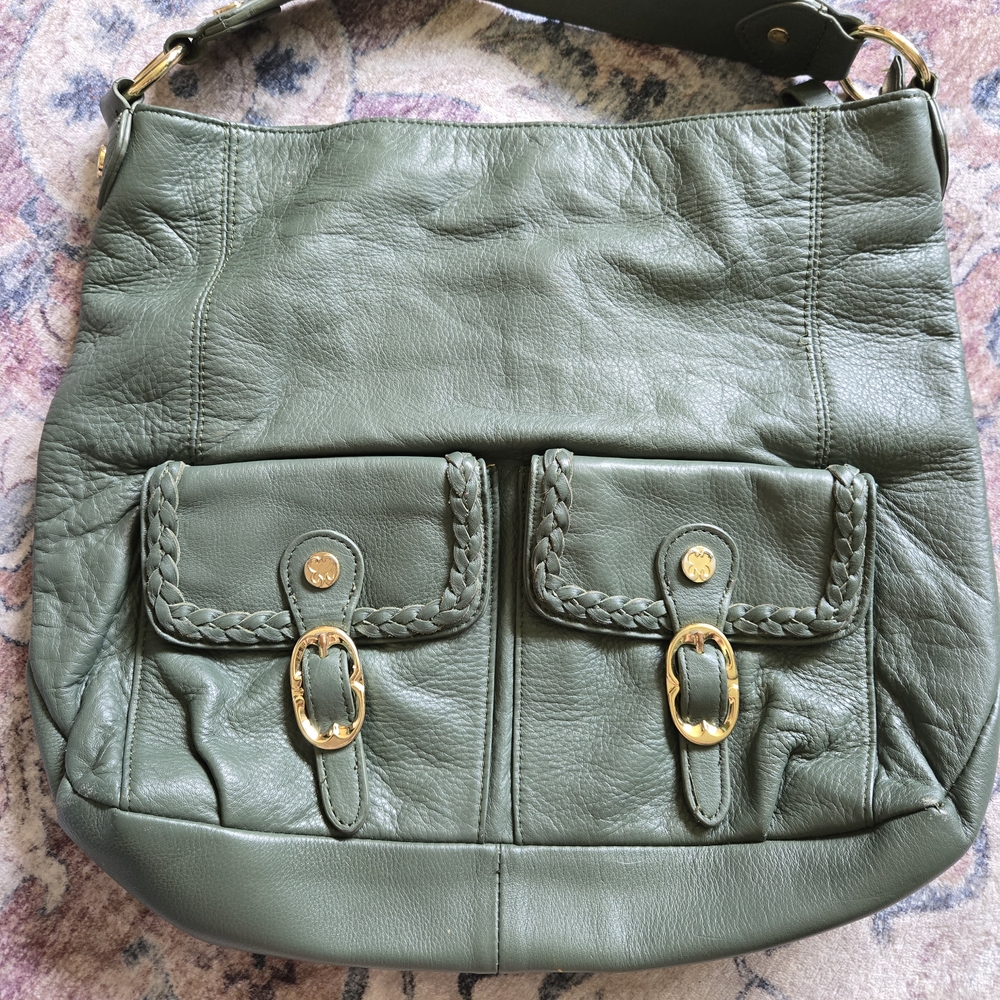 Emma Fox Green Leather Hobo Shoulder Bag